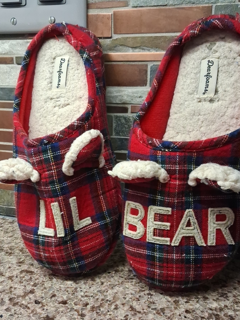 Dearfoams Red Plaid 'Lil Bear' Cozy Slip-On Slippers